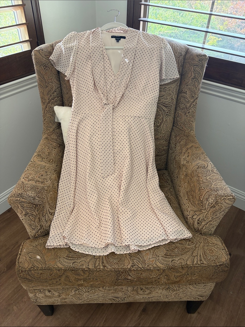 Polka Dot Tie-Neck Short Sleeve Dress - Pink